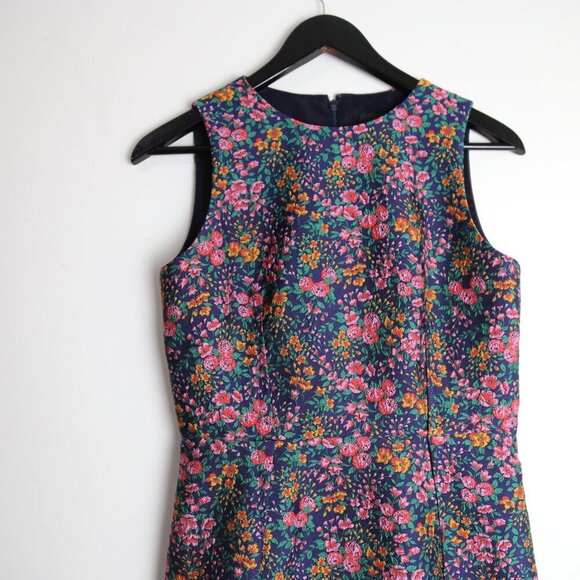 J.Crew Botanic Jacquard Sheath Dress In Mayapple Navy Green Valerie Size 4 - Picture 2 of 9